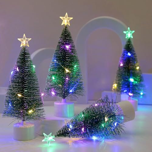 4 Stück LED Mini Weihnachtsbaum 17cm,Tannenbaum Künstlich Klein,Bunte Lichter Weihnachtsbaum,Mini Weihnachtsbaum mit Led,Mini Weihnachtsbaum mit Beleuchtung,Weihnachten Deko