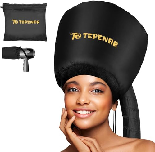 TEPENAR Hair Dryer Bonnet - Upgraded Extra Large Soft Adjustable Hooded Cap for Fast Hair Styling and Care