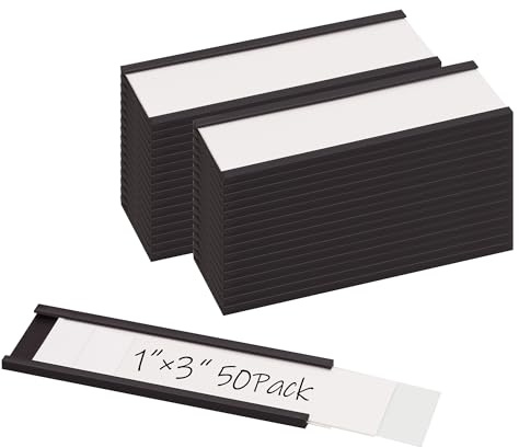 Realth Magnetische Etikettenhalter 50 Stück 25.4MM X 76.2MM | Beschreibbare Magnet-Etiketten,Schmutzfrei Abnehmbar, C-Kanal, für Schule Büro Whiteboard Metall Hängeschränke und Schubladen