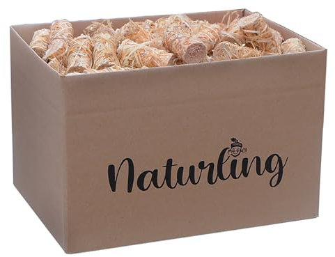 naturling Holzwolle Anzünder gewachst 200 Stück - natürliche Bio Anzündwolle für Kamin und Grill