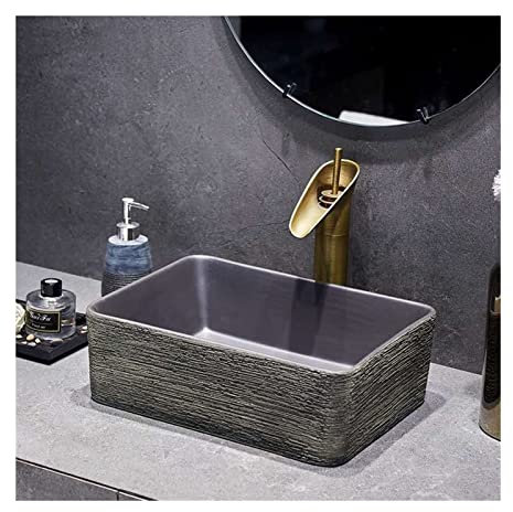 Lavabo da Appoggio Lavandino da bagno rettangolare in ceramica da 45,7 x 35,6 cm sopra il bancone, con struttura in marmo, lavabo in ceramica, for lavabo da appoggio, mobiletto da bagno Adatto per i b