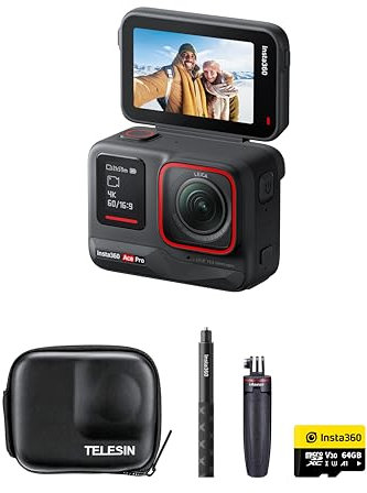 Insta360 Ace Pro Kit caméra d'action Professionnelle 8K avec Perche à Selfie Invisible 64 Go + étui + trépied de Bureau