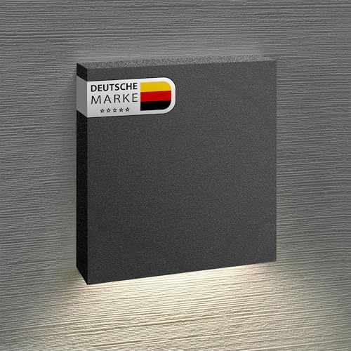 Maxkomfort 3x LED Treppenbeleuchtung 2,5W Warmweiß Eckig, Stilvolles Schwarz Aluminium, Einbau Wandstrahler, Flur Nachtlicht - 6190S-BK