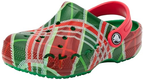 Crocs Unisex Child Baya Holiday Plaid Clogs K, Kelly Green, 32/33 EU