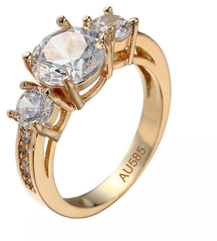 KnSam Echtschmuck Freundschaftsringe 14K Au585 Gelbgold, Klassisch Simple Ring Solitärring, 585 Gold Ring mit Moissanit, Gr.69 (22.0)
