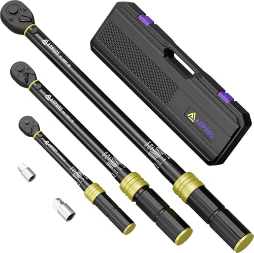 ANPUDS 5-teiliges Klick-Drehmomentschlüssel-Set, 1/4 Zoll, 3/8 1/2 Zoll, ± 3 % Genauigkeit