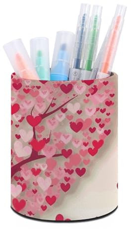 Dwrepo Stifthalter aus Leder, rund, Stiftehalter für Schreibtisch, Make-up-Pinselhalter, Stift-Organizer, Herz-Baum, Schreibwaren-Organizer für Büro, Zuhause, Büro