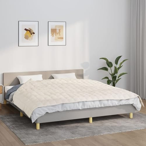 LAPOOH Gewichtsdecke Hellcreme 155x220 cm 7 kg Stoff, Bettdecke, Sommerdecke, Blanket, Steppdecke, Schwere Decke Zum Schlafen, Bettzeug - 350758