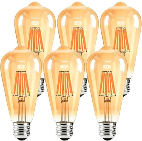 Nottac E27 Edison Screw Bulb, ST64 Vintage Filament Light Bulb, 4W 430LM (Equivalent to 40W), 2200K Warm White, Retro Amber Glass, Non-dimmable, Pack of 6