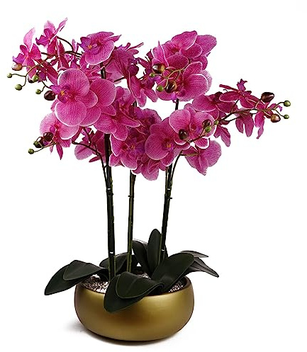 Botanik 60cm Orchid Artificial Pink- Gold Ceramic Planter