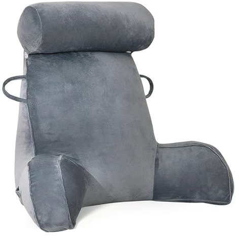 Mingfuxin Reading Pillows for Bed Sofa, Bed Backrest Pillows with Neck Arm Back Support Pillow, Adult Back Reading Cushion with Detachable Neck Roll & Washable Velvet Cover for Relaxing Watching