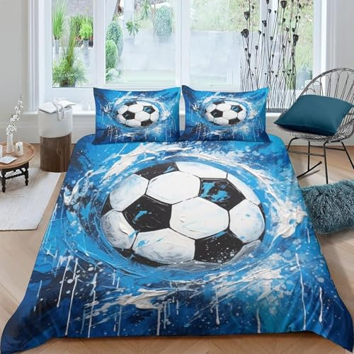 Copripiumino E Federa 3D, 240X220 Cm Calcio, Completo Da Letto In Microfibra Ipoallergenica, Resistente All'Umidità, Resistente Agli Acari Della Polvere -45039750732