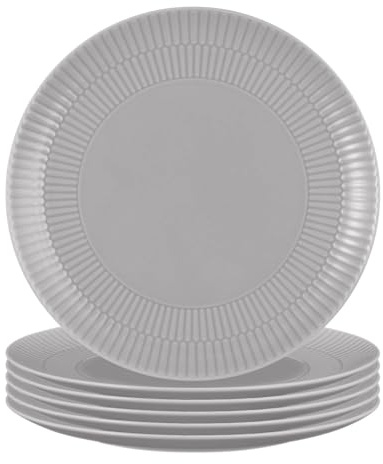 Seltmann Weiden Amina Silbergrau Frühstücksteller 6er Set, 23 cm, Runde Kuchenteller mit dezentem Relief-Muster, Spülmaschinen- und Mikrowellenfest, Porzellan, Grau