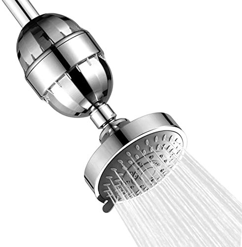 10 cm regnduschhuvud med 15 stegs duschfilter 5 inställningar regnduschhuvud för tryckökning fast duschmunstycke med silikonmunstycken lätt att rengöra och installera kromfinish