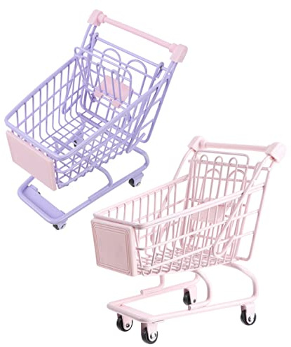 VICASKY Shopping Cart Toy for Desk Storage and Decoration 2pcs Miniature Small Made of Iron Alloy for Theme Party