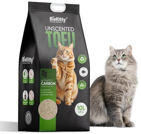 Tofu Clumping Cat Litter 10L - Unscented, Eco-Friendly, Natural & Dust-Free - Biodegradable, Non-Toxic, Ultra Absorbent Flushable Cat Litter for Kittens & Adult Cats (Pack of 1, Unscented)