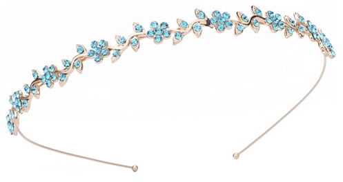 Hrlace Strass Haarband Kristall Modische Haarreife Glitzer Strass-Blumen Stirnbänder Brautschmuck Elastisches Haarbänder Haarschmuck für Damen Mädchen Prinzessin Hochzeit Braut KC Gold + Himmelblau