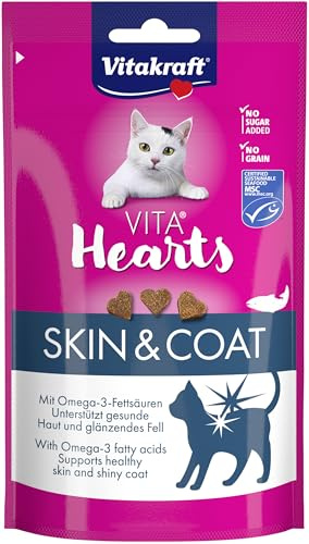 Vitakraft Vita Hearts, Skin and Coat, Softer Katzensnack, für Fell und Haut, mit Lachs (1x 40g)
