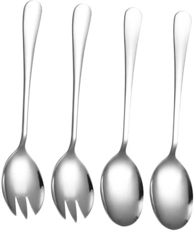 OUNONA 4 Pezzi Cucchiaio Forchetta Insalata: Set Da Portata Insalata in Acciaio Inox Con Manico Lungo Set Da Portata Per Campeggio, Miscelazione, Lancio E Cottura Argento