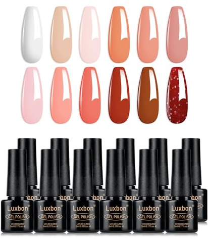 Luxbon 12 piezas Juego de Esmaltes de Uñas Semipermanentes en gel - Juego de colores de primavera Esmalte en gel de larga duración, uv led Soak Off Nail Art Designs Kit de manicura 003