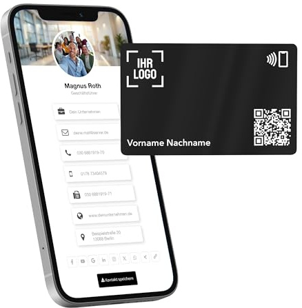 Litfax Digitale NFC Visitenkarte – Farbig – NFC Karte inkl. Website & vCard-Profil – Keine monatlichen Gebühren – Kompatibel mit Smartphones (Schwarz)