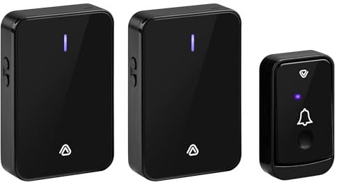 Vlectro Extra Loud Doorbell – Wireless Battery Operated 2 Receiver – Black Wireless Doorbell, Long Range, Easy Mounting – Door Bell for Deaf People, UPVC Doors and Hard of Hearing - (2, Black)