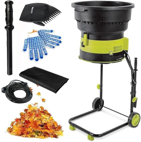 Trituratore elettrico per foglie da giardino, con ruote, rastrello e borsa di stoccaggio per una pulizia efficiente del cortile e compostaggio
