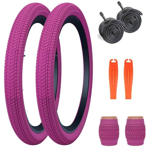 ZUKKA 2-pack vikbara 20 tums cykeldäck 20 x 2,125 barncykeldäck kappa 57–406 och 2-pack 20 tums slang kompatibel 20 x 2,125 cykeldäck och slang, lila