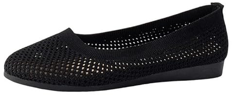 Women's Knit Ballet Flats Stretch Ballerina Shoes Comfortable Breathable Slip On All-Season Transitional Footwear Round Toe Slip On Ballerina Walking Shoes(#Black,5)