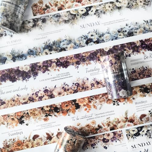 Ta Merry Scrapbook Set di 3 rotoli Washi Tape PET Scrapbooking Stickers Bullet Journal per scrapbook fai da te calendario,taccuino fotografico,diario,Notebook (Flower 2)