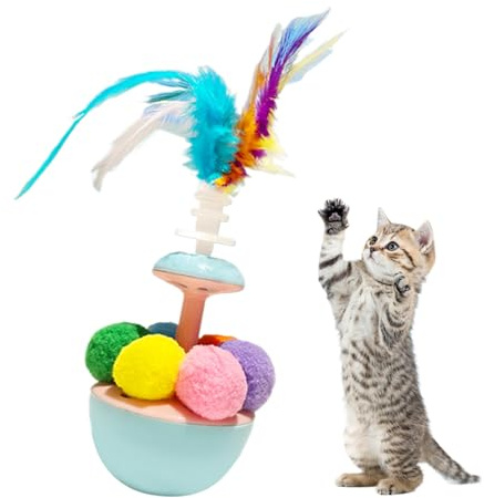 Jeu interactif pour chats d'intérieur, balle de plaisir pour chatons avec plumes - boule anti-stress autonome pour l'exercice | Entraînement et anti-bruit pour l'intérieur et l'extérieur