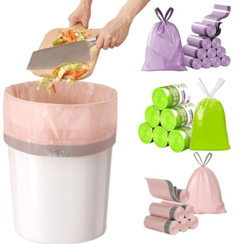 Kleine Müllbeutel mit Kordelzug, 100 Stück, 3,5 l Badezimmer-Müllbeutel, auslaufsicher, reißfest, geruchlos, Mini-Müllbeutel für Badezimmer, Schlafzimmer, Büro, Küche, Abfalleimer (lila)