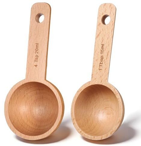 Wooden Scoops for Canisters, 2 PCS Small Coffee Measuring Spoon 15ml+20ml Wooden Tablespoon for Home Kitchen Measuring Coffee Beans Tea Sugar