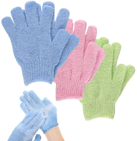 Exfoliating Gloves, 6pcs Bath and Body Exfoliator Mitts, Bamboo Shower Gloves, Scrubs Away Ingrown Hair and Dead Skin, for Shower, Spa(Sea blue+Light pink+Light green)