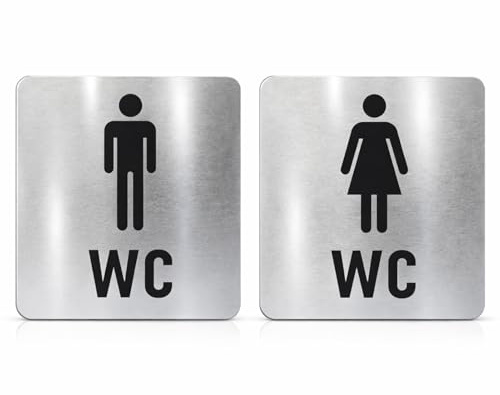 2 Pièces Plaques de Toilette Hommes Femmes, Signalétique Toilettes Acier Inoxydable Autocollantes 12x12cm, Plaque WC Adhésif pour Restaurant Commerce Panneau Toilette Homme Femme Décoration Porte WC