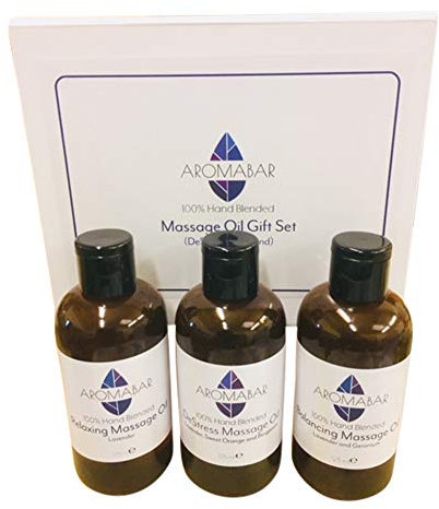 Relaxing Massage Oil Gift Set (3 x 125ml) Lavender, De-Stress and Balancing Oils Boxed