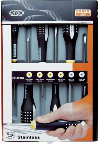 Bahco BE-9882I Ergo Screwdriver Set Slotted/Pozidriv of Stainless Steel, Multi-Colour