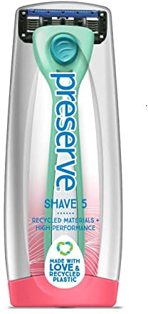 Preserve - Rasiermesser mit 5 Klingen - Keramikbeschichtete Klingen, Lubrint Streifen mit Kakaobutter und Aloe - Unisex, Erwachsene - Korallenpink/Neptunblau/Schlüssellimettengrün