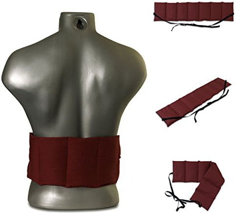 Coussin aux noyaux de cerises à 7 compartiments avec sangles - 65x15 cm - Bordeaux - Coussin aux noyaux utilisable à chaud