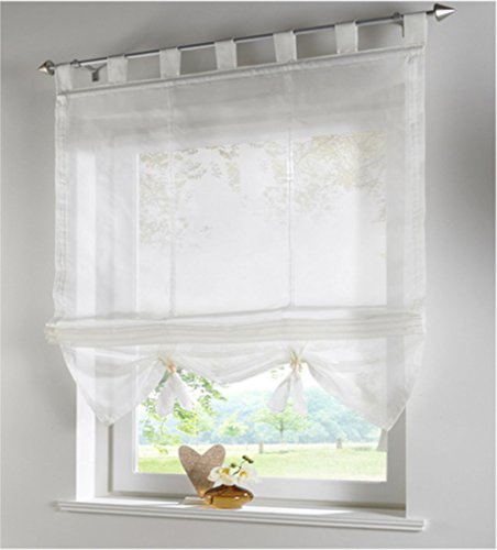 SIMPVALE Raffrollo mit Schlaufen Gardinen Voile römischen Liter Fall Schatten Transparent Vorhang für Balkon und Küche, Beige, 140cm (Breite) x155cm (Höhe)