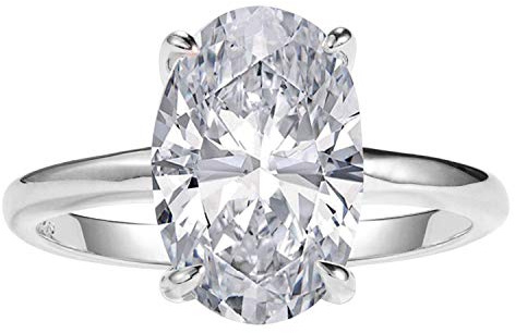 LEMON GRASS 3.5ct Oval Solitaire Engagement Ring Thin Band in Sterling Silver 925 Platinum Plating Size 5