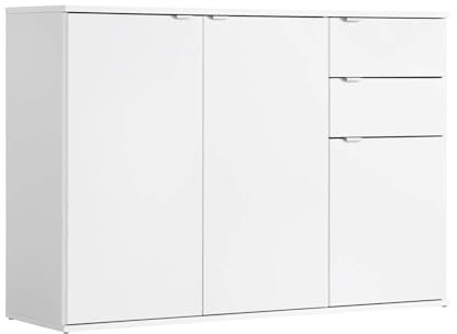 mokebo® Kommode Weiß oder Sideboard aus Holz 'Die Elegante', Highboard, TV Schrank oder moderner Schubladenschrank fürs Wohnzimmer, Schlafzimmer oder Flur in 117x81x34 (B/H/T in cm)