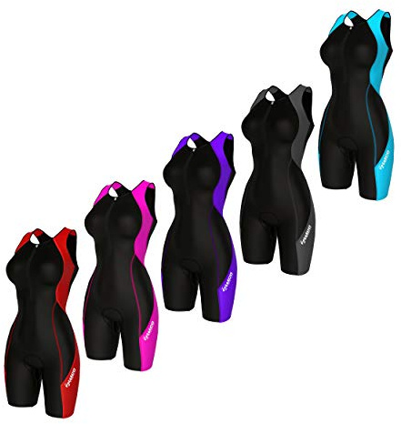 Zimco Elite Women Compression Triathlon Suit Skin Racing Tri Short Swim (Black/Aqua, Large)