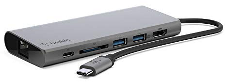 Belkin USB-C Multimedia Hub with Tethered USB-C Cable (USB-C Dock for Mac OS and Windows USB-C Laptops, 1 HDMI Port, 1 Gigabit Ethernet Port)