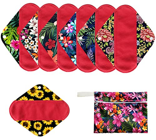 7pcs Set Women Sanitary Pads Including 1pc Mini Wet Bag + 6pcs Reusable Washable Stay Dry Cloth Menstrual Pads Mama Panty Liners