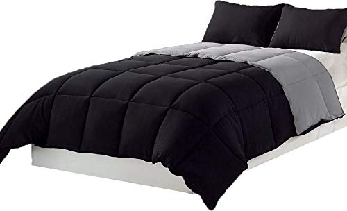Piumino Letto Invernale in Microfibra Morbidissima da 300 gr mq Double Face Misura Letto 1 Piazza e Mezza cm 200x200 Colore Nero Grigio