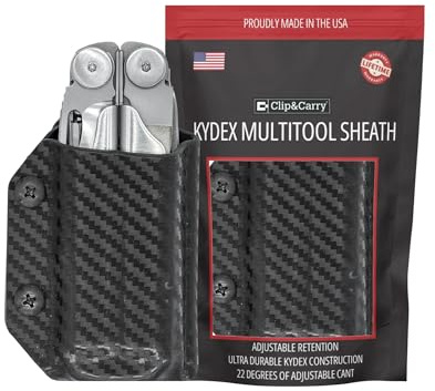Clip & Carry Kydex Multitool Sheath for The Leatherman Wave and LEATHERMAN Wave Plus - Made in USA - EDC Multi Tool Sheath Holder Holster Cover - Carbon Fiber Black