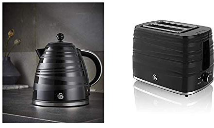Swan Symphony 1.7 Litre Jug Kettle and 2 Slice Toaster Black