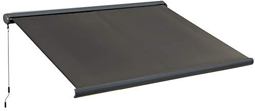 Outsunny Markise elektrisch mit Fernbedienung Handkurbel Vollkassettenmarkise Gelenkarmmarkise Sonnenschutz Balkon Dunkelgrau 3x2,5m