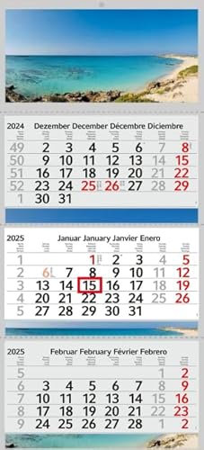 XXL 3 Monatskalender 2026 Elafonisi Beach mit 3/4 Monate Foto Kalender Strand Motiv Mittelmeer Wandkalender ohne Werbung Fotokalender Bürokalender Motivkalender Mehrblockkalender (3 Monatskalender)